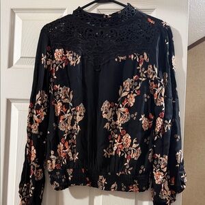 Angie Black Floral Lace Blouse